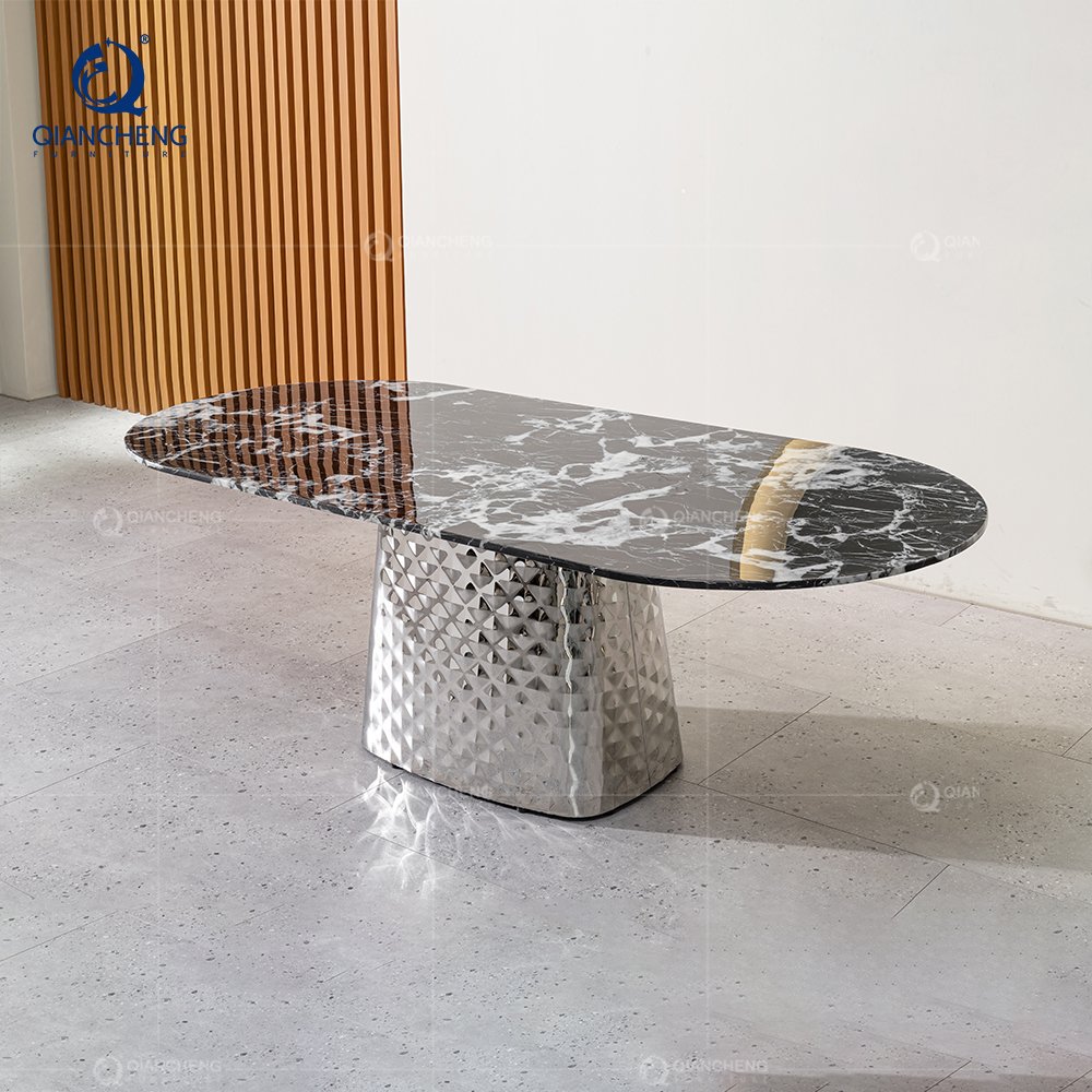 QIANCHENG fine dining high gloss furniture luxury marble glam dining set beautiful dinning table living room dinner table
