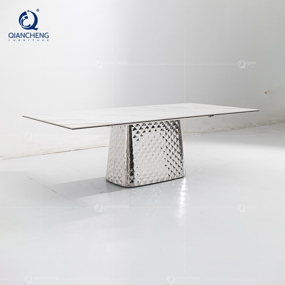 QIANCHENG fine dining high gloss furniture luxury marble glam dining set beautiful dinning table living room dinner table