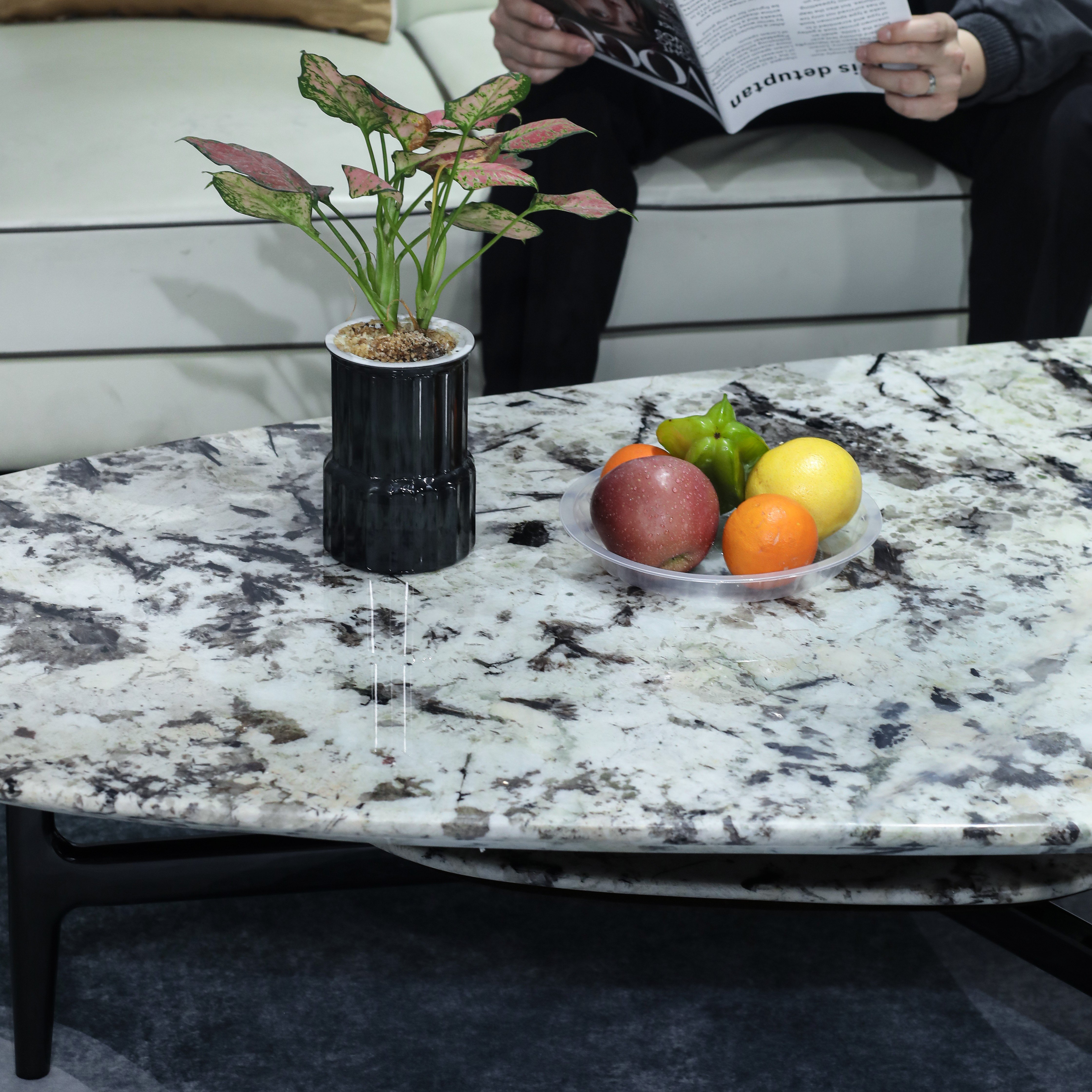 Customize White Brown Silver Oval Shape Coffee Table Stainless Steel and Marble Tea Cafe Table Center Table
