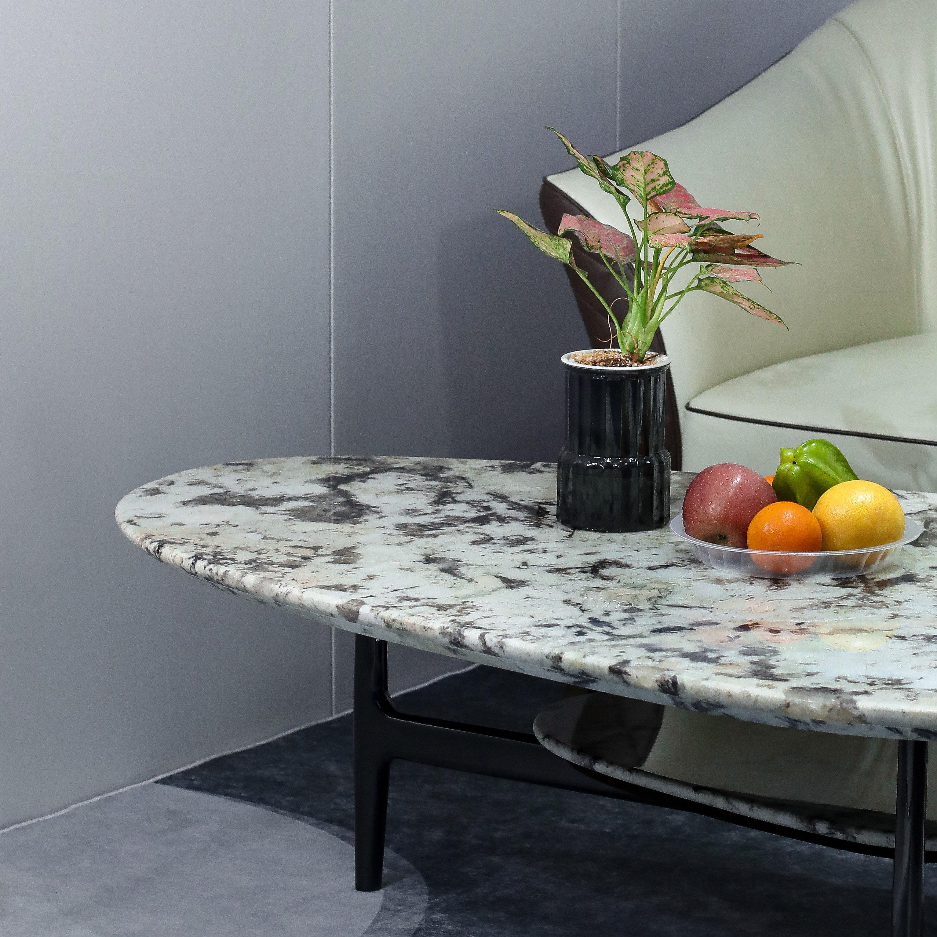 Customize White Brown Silver Oval Shape Coffee Table Stainless Steel and Marble Tea Cafe Table Center Table
