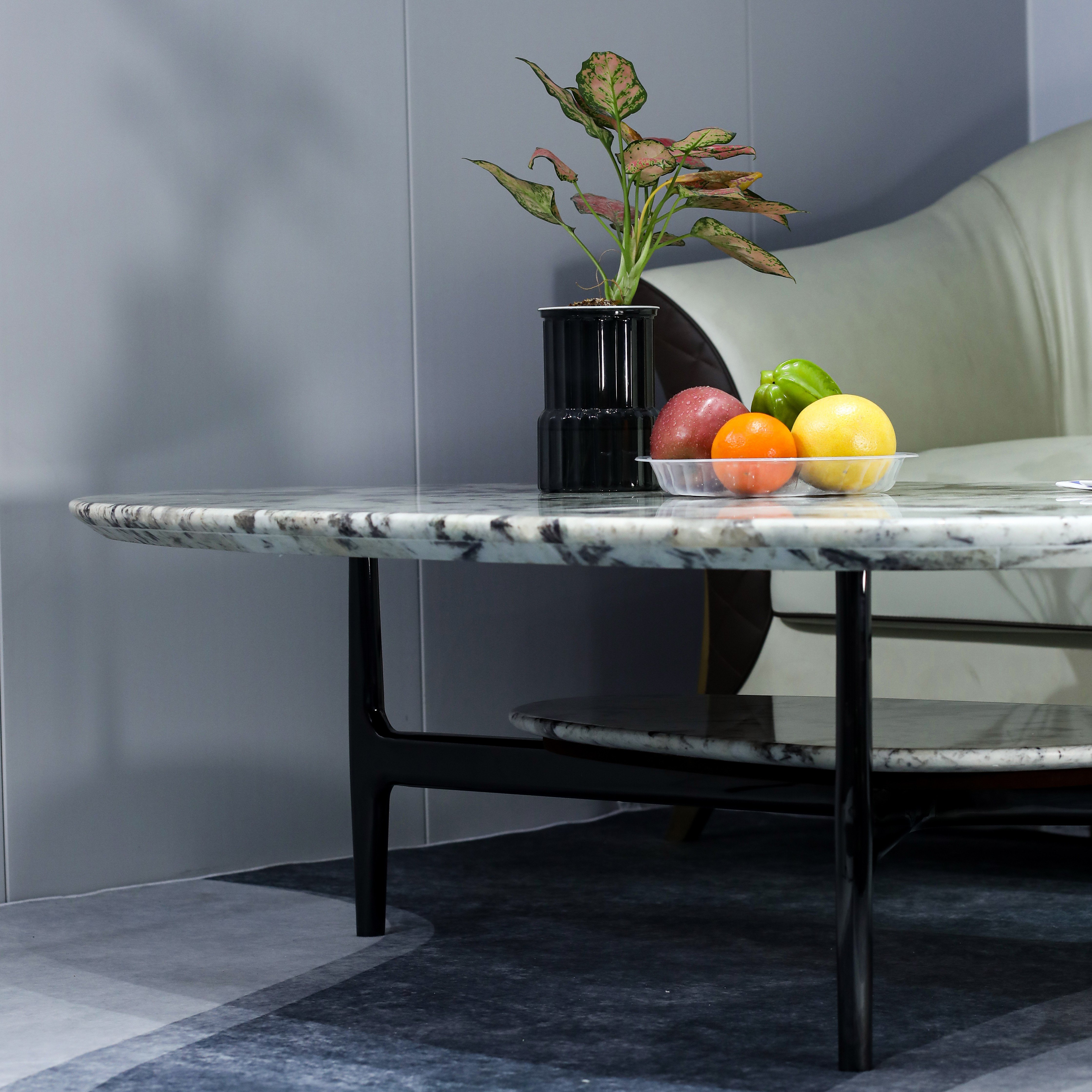 Customize White Brown Silver Oval Shape Coffee Table Stainless Steel and Marble Tea Cafe Table Center Table