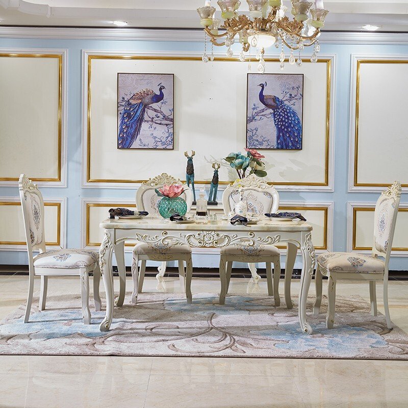 Dining Table And Chairs Stainless Steel Frame Luxury Slab Table Top Modern Marble Dining Room Table living room set