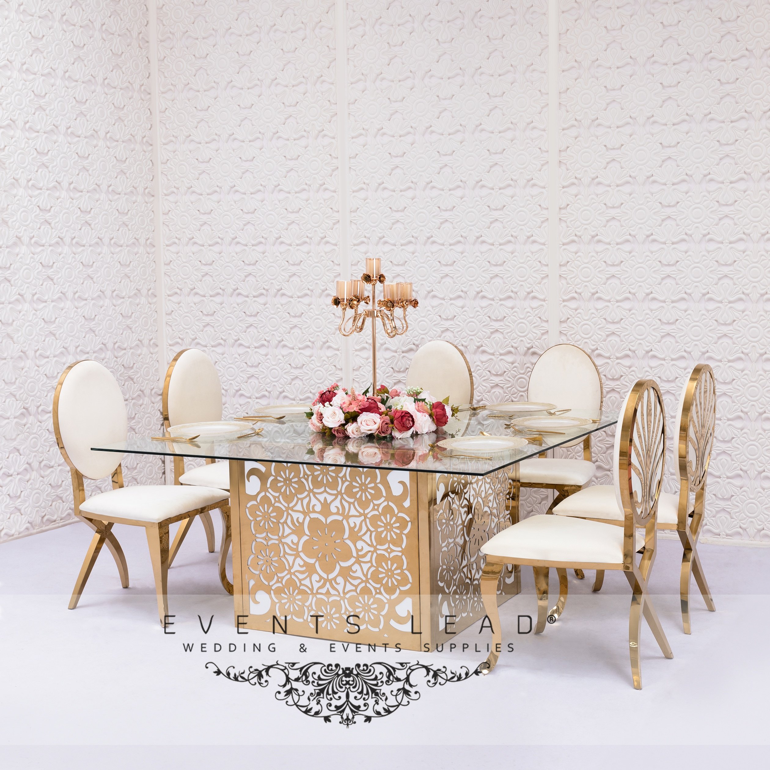 Hot Sale Delicate Pattern golden Stainless Steel HYACINTH Led Wedding Table