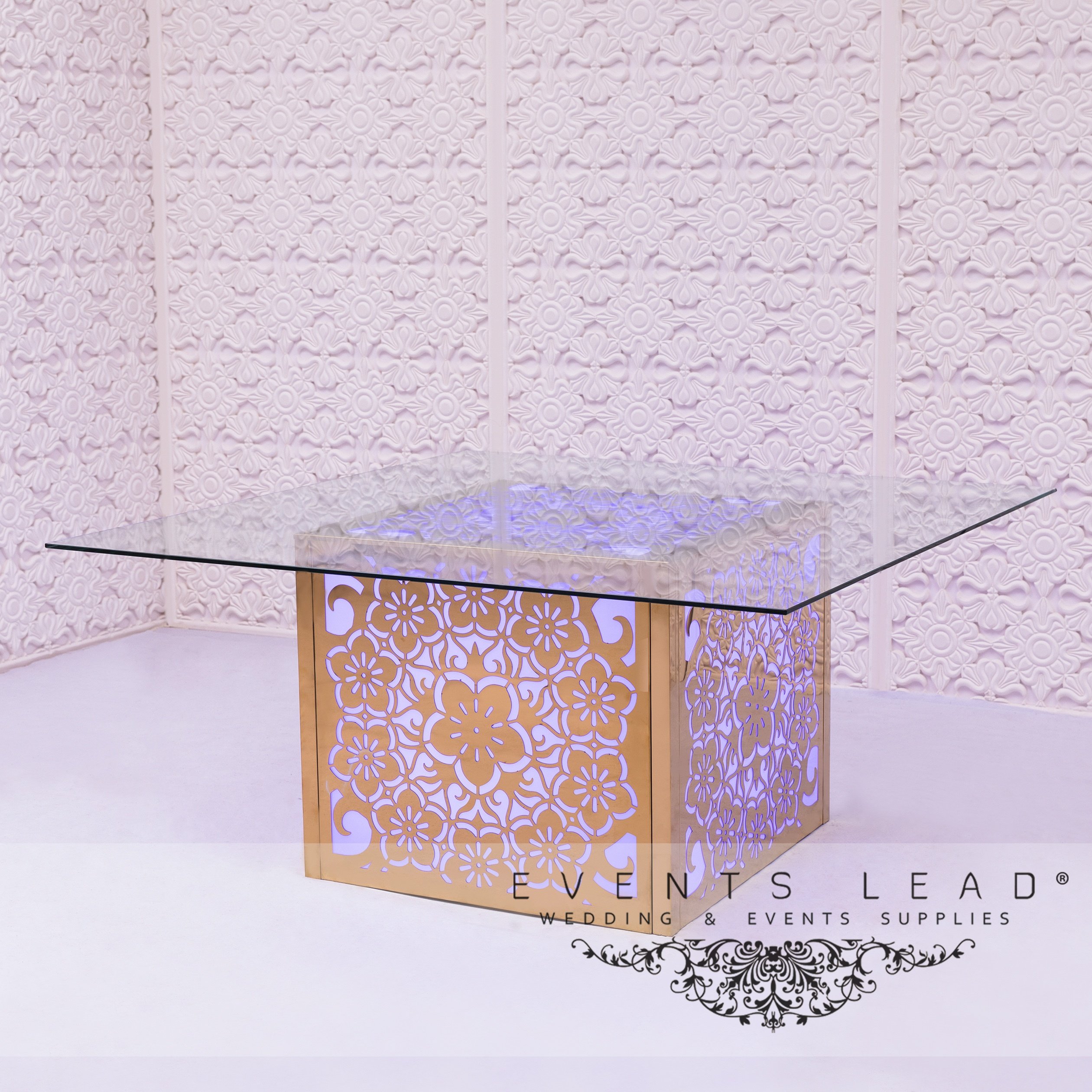 Hot Sale Delicate Pattern golden Stainless Steel HYACINTH Led Wedding Table