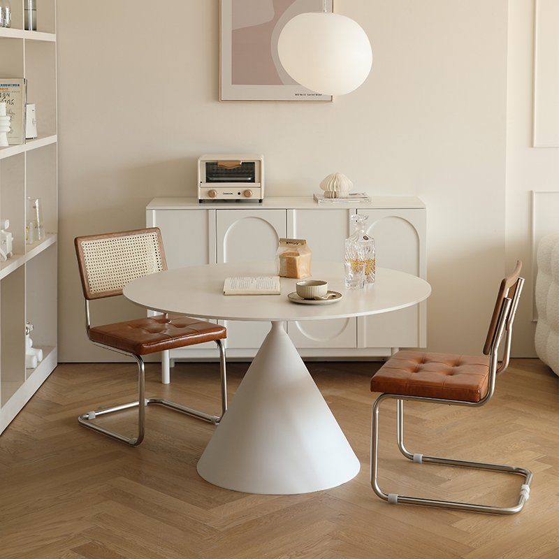 Modern French Cream round Dining Table with Small Waist Design Metal Rock Plate Leg for Home or Bar Use