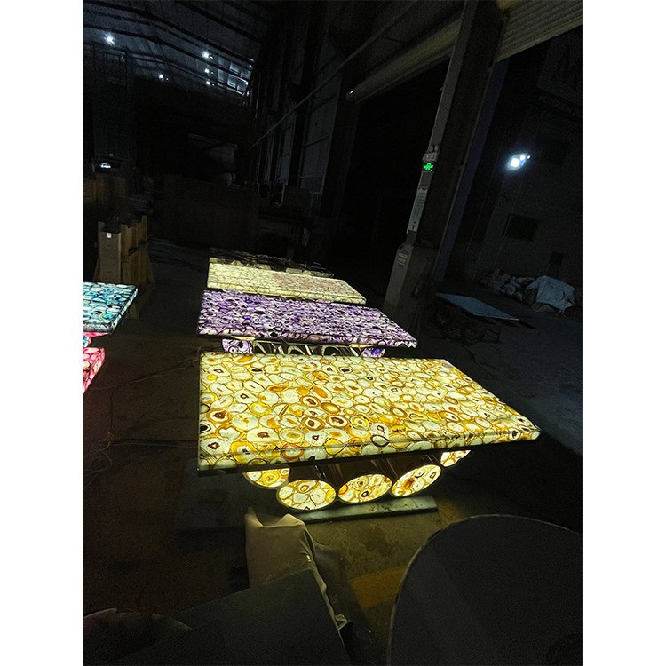 Beautiful Translucent Semi Precious Stones Luxury Backlit Agate Dining Table Set