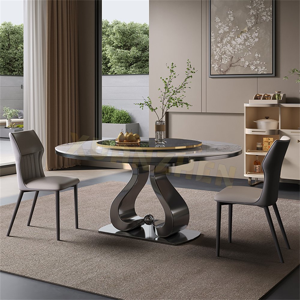 Dining room furniture round gold stainless steel white sinered stone marble luxury dining table set dining tables