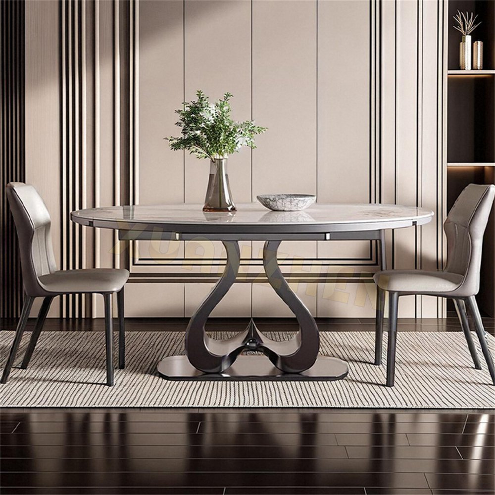 Dining room furniture round gold stainless steel white sinered stone marble luxury dining table set dining tables