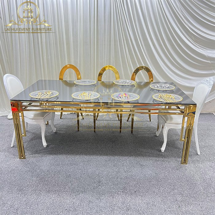 Wholesale Modern Wedding Events Banquet Party Glass Top Dining Table Set 10 Seater