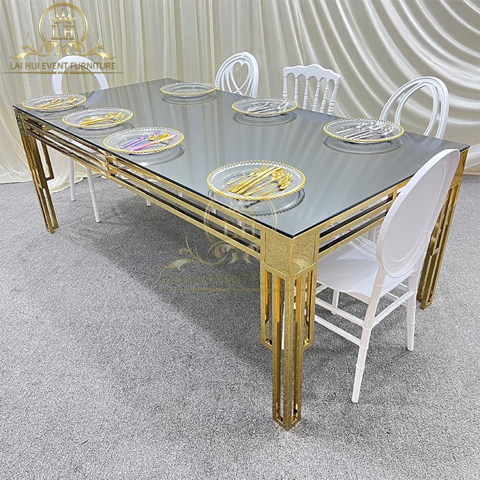 Wholesale Modern Wedding Events Banquet Party Glass Top Dining Table Set 10 Seater
