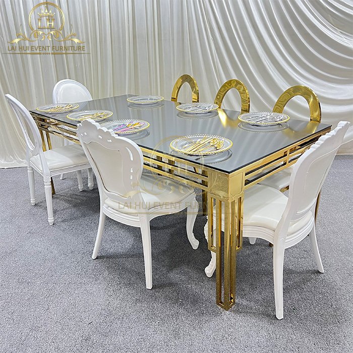 Wholesale Modern Wedding Events Banquet Party Glass Top Dining Table Set 10 Seater