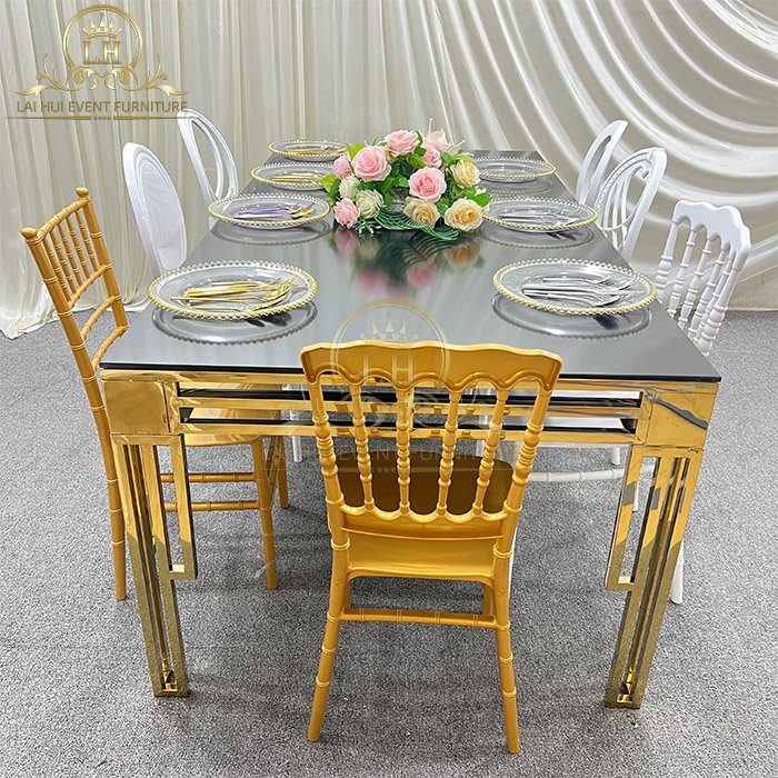 Wholesale Modern Wedding Events Banquet Party Glass Top Dining Table Set 10 Seater