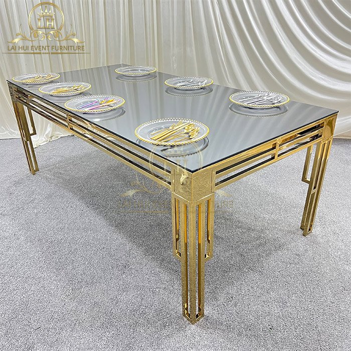 Wholesale Modern Wedding Events Banquet Party Glass Top Dining Table Set 10 Seater