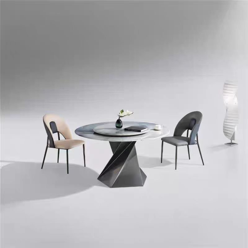 Customized Light Luxury Blue Super Crystal Rock Plate Countertop Round Dining Table with Rotating Turntable Design
