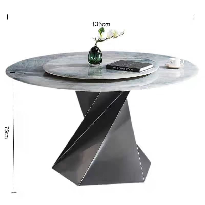 Customized Light Luxury Blue Super Crystal Rock Plate Countertop Round Dining Table with Rotating Turntable Design