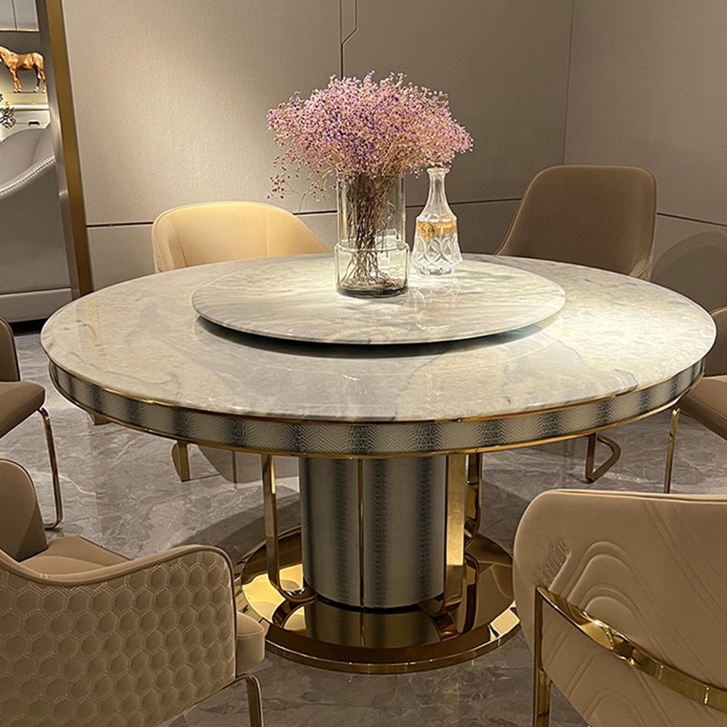 Dining Table Home Furniture Round Marble Luxurious Modern for Kitchen or Dining Room Elegant Carton 1 Piece Natural Mable Top