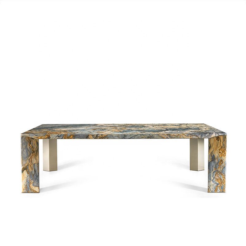Light luxury marble dining tables and chairs set customizable luxury natural stone dining table set 6 seater