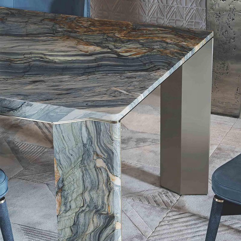Light luxury marble dining tables and chairs set customizable luxury natural stone dining table set 6 seater