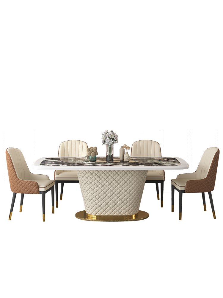 Foshan supplier home furniture rectangular wooden dining table light luxury marble dining table and chair set for 6