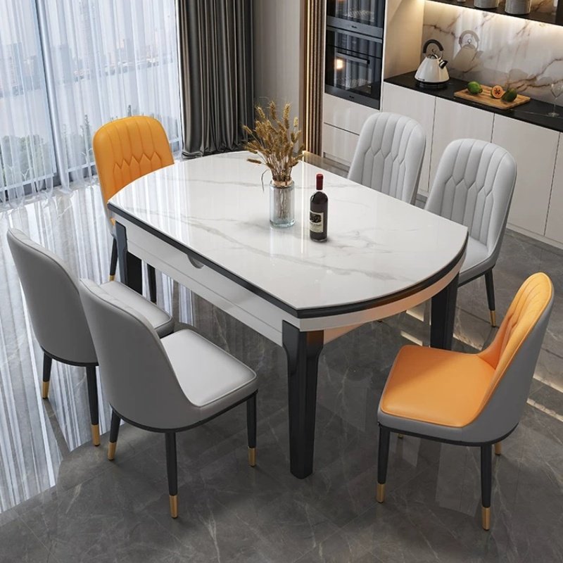New Modern Home Furniture Dinning Table Set For 6 Microfiber Leather Upholstery Round Square Slabs Dining Table For Restaurant