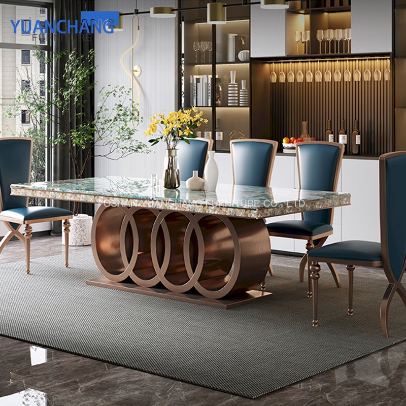 YuanChang living room furniture dining table set 6 seater luxury gold grey marble dining table for 6 people
