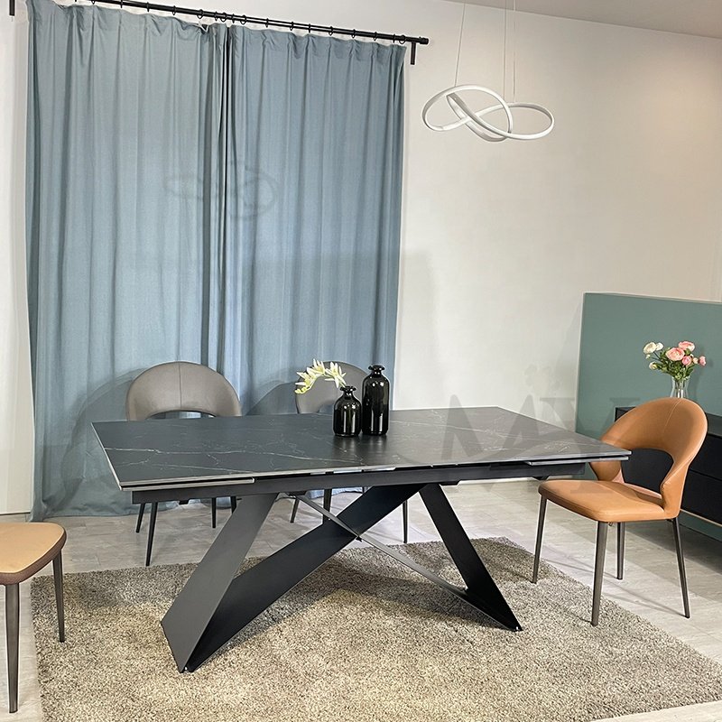 High Standard Home Furniture Nordic Ceramic Classic Dining Table Iron Metal base Luxury Dining Table Set