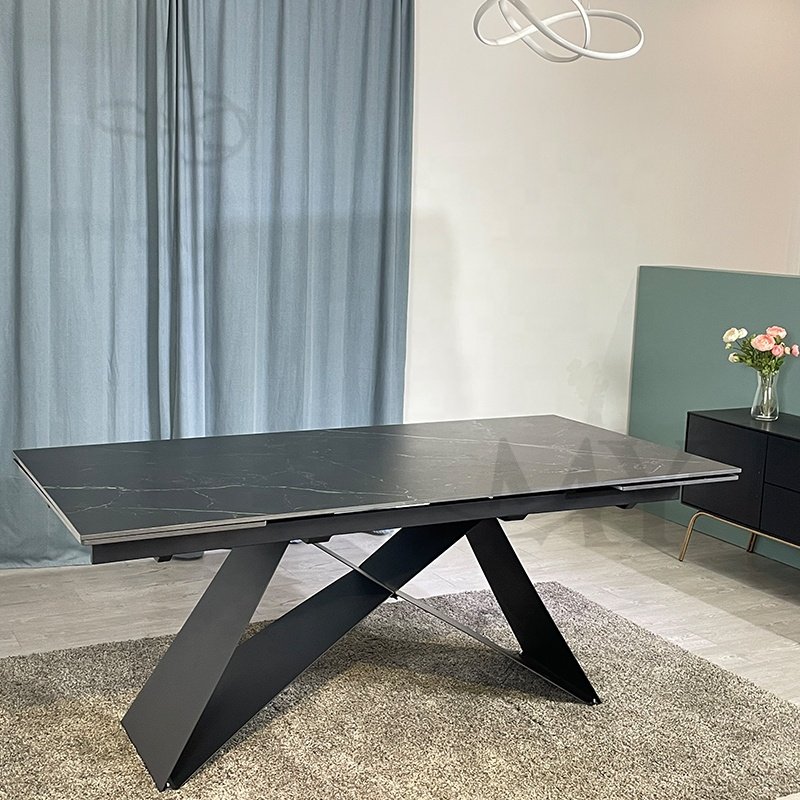 High Standard Home Furniture Nordic Ceramic Classic Dining Table Iron Metal base Luxury Dining Table Set