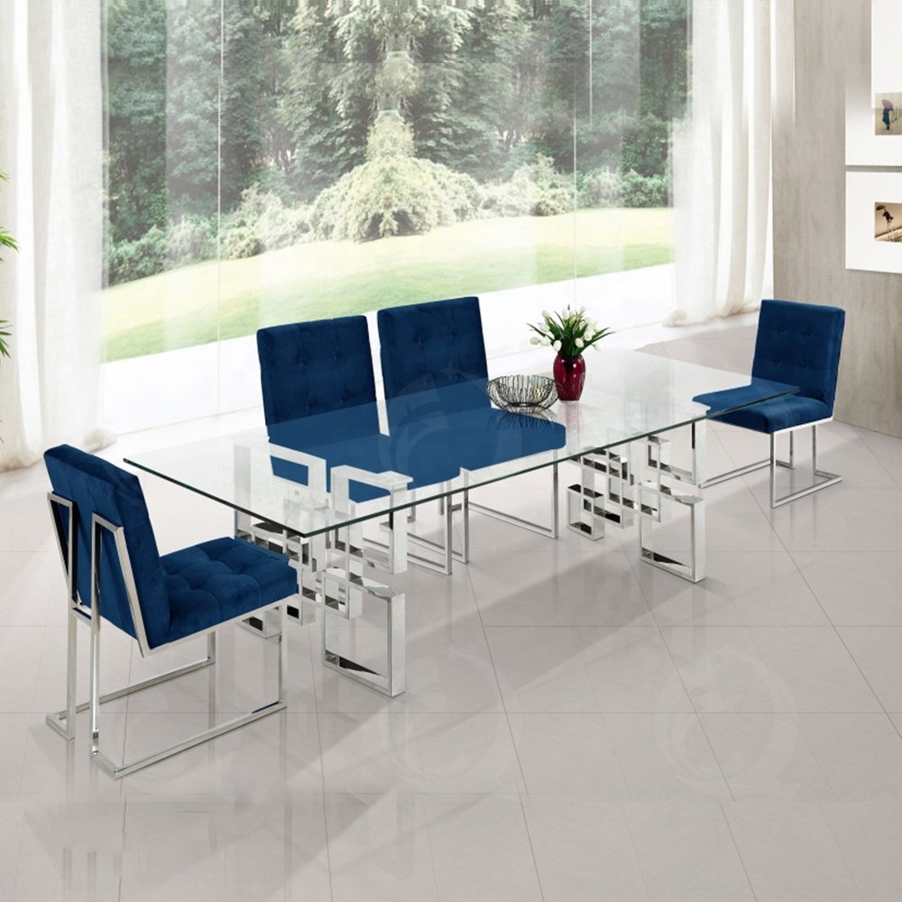 Foshan Factory Modern 6 seats Table and Chairs Dining Room Furniture Glass Dining Table