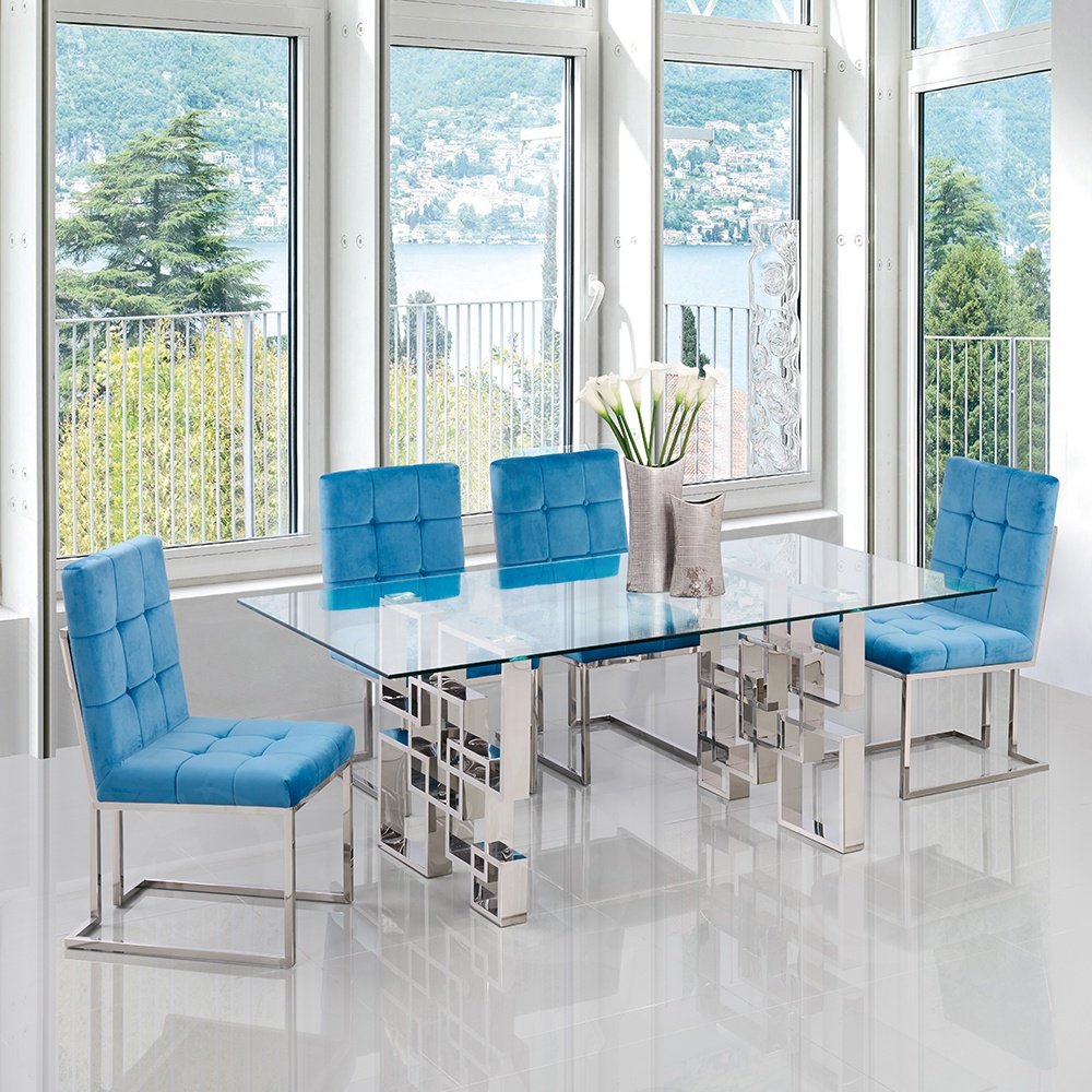 Foshan Factory Modern 6 seats Table and Chairs Dining Room Furniture Glass Dining Table