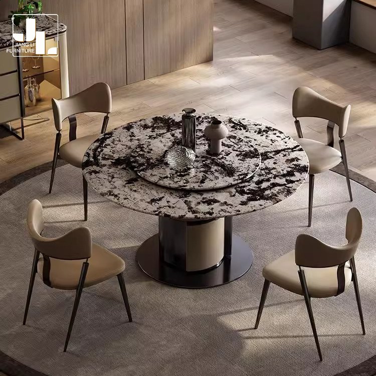 Modern light luxury hotel dining table with turntable designer style villa dining room round dining table furniture
