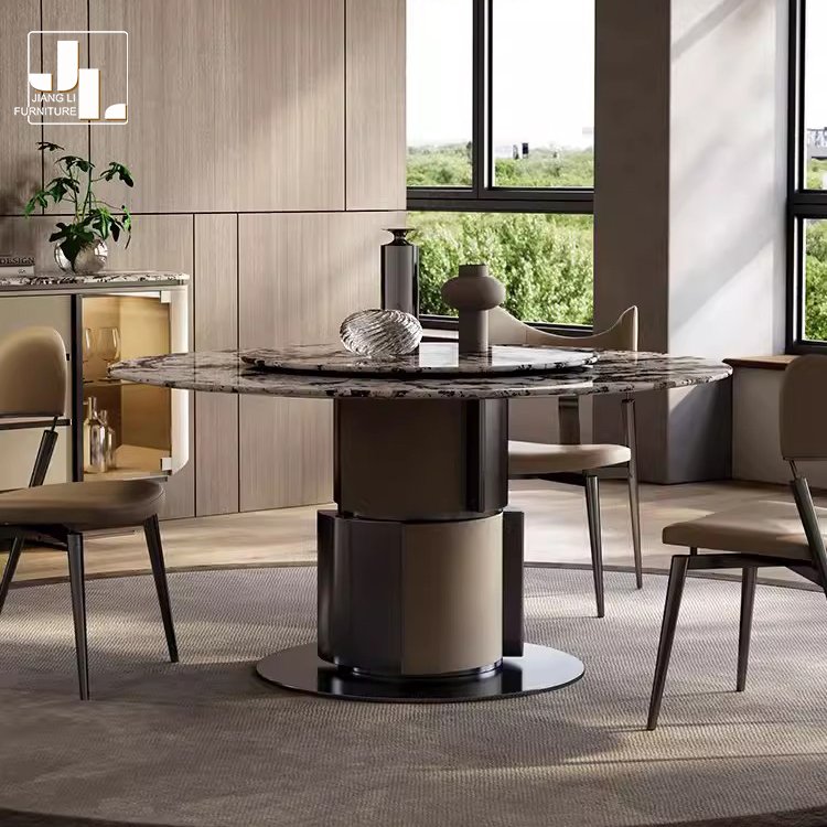 Modern light luxury hotel dining table with turntable designer style villa dining room round dining table furniture