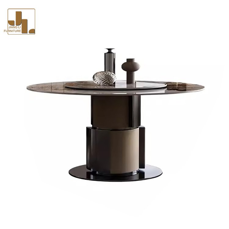 Modern light luxury hotel dining table with turntable designer style villa dining room round dining table furniture