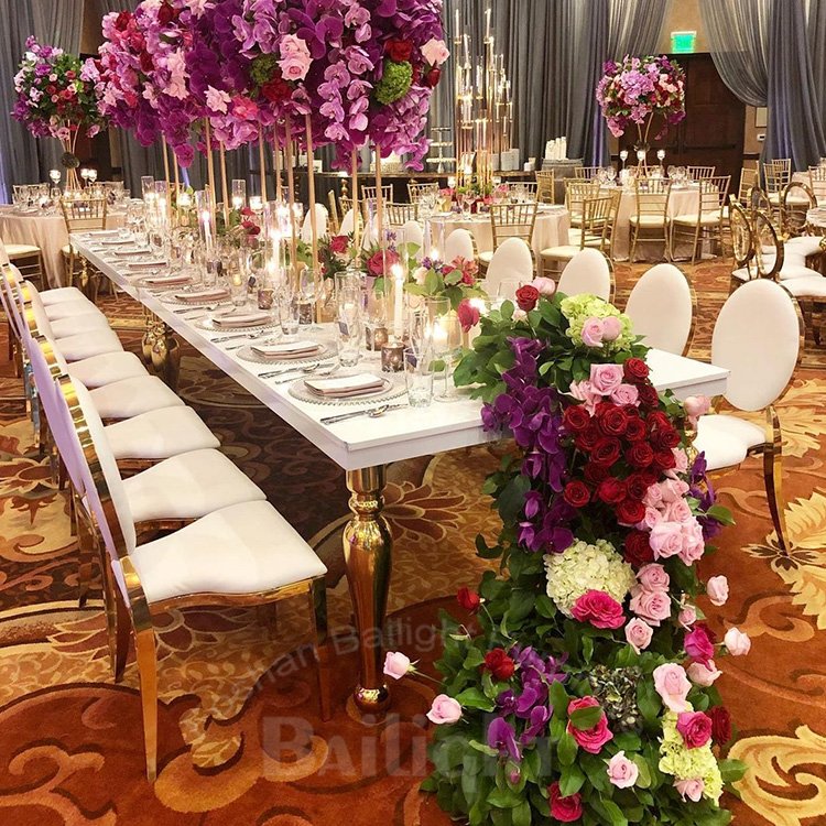 bailight furniture glass top metal frame custom color wedding event dining room table for hotel