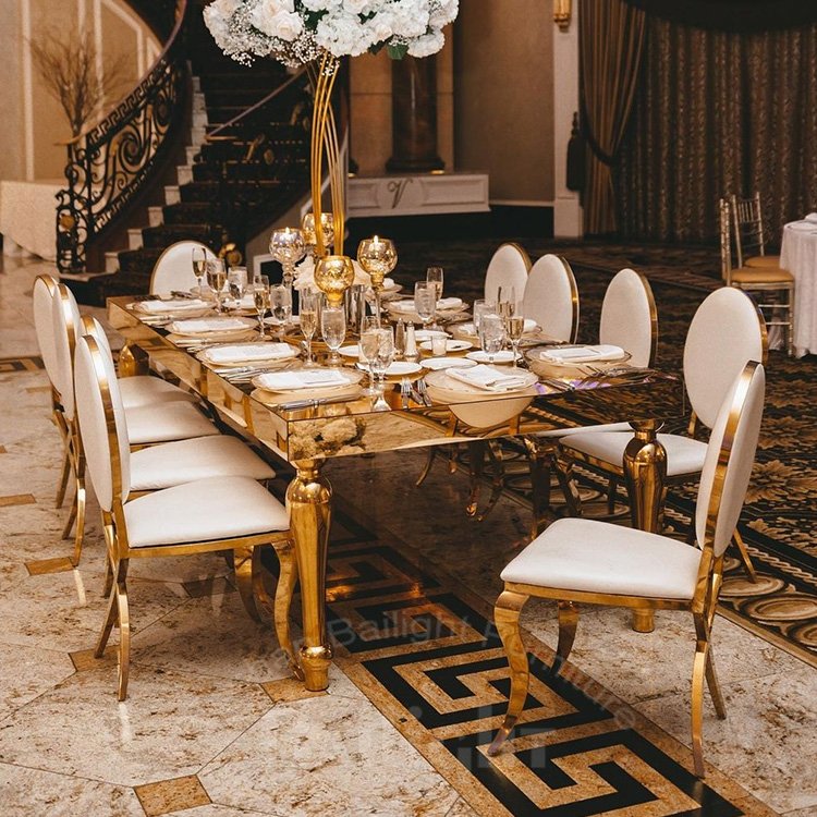 bailight furniture glass top metal frame custom color wedding event dining room table for hotel