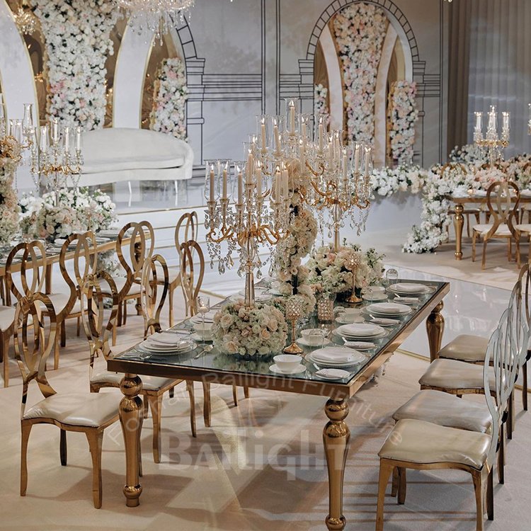 bailight furniture glass top metal frame custom color wedding event dining room table for hotel