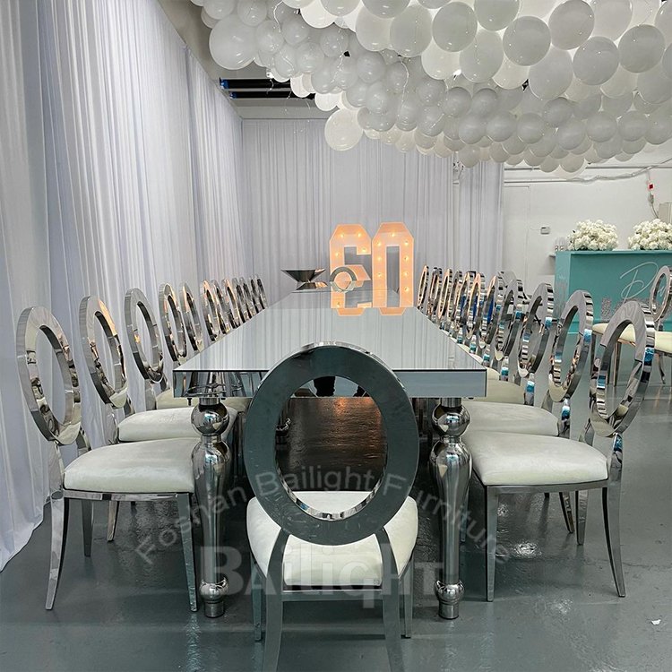bailight furniture glass top metal frame custom color wedding event dining room table for hotel