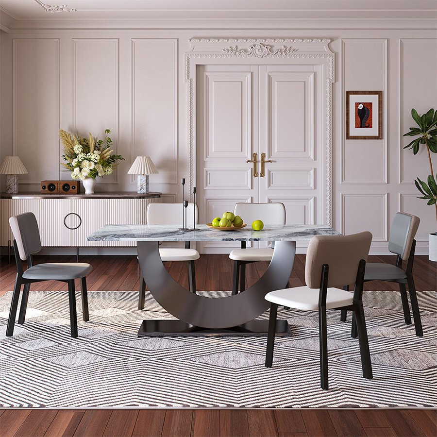 Simple marble dining table modern luxury rectangular moon-shaped base marble dining table