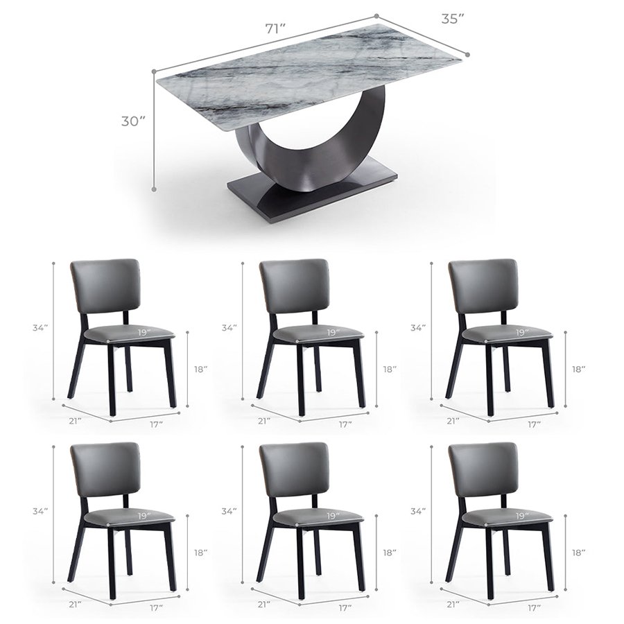 Simple marble dining table modern luxury rectangular moon-shaped base marble dining table