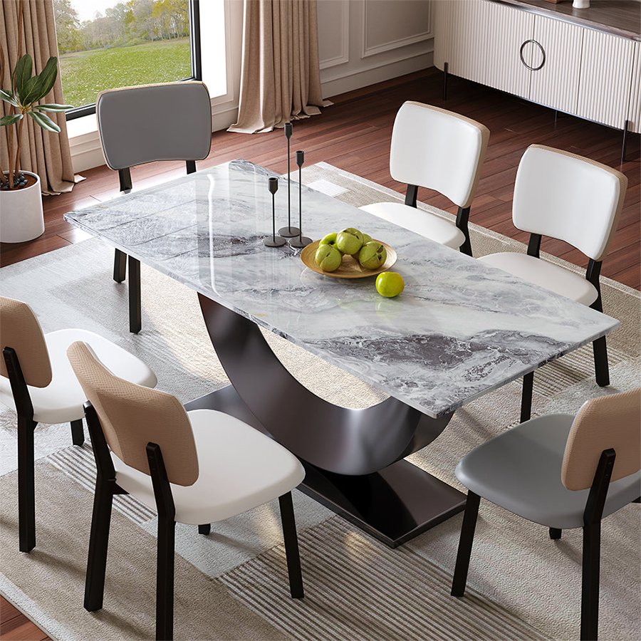 Simple marble dining table modern luxury rectangular moon-shaped base marble dining table