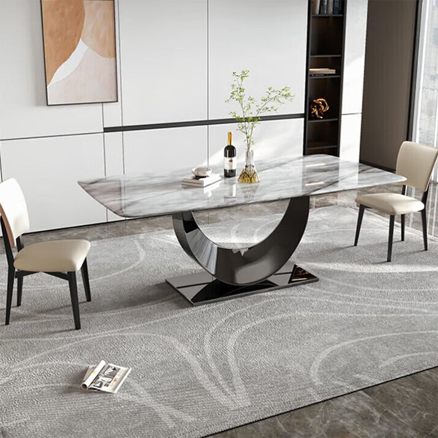 Simple marble dining table modern luxury rectangular moon-shaped base marble dining table