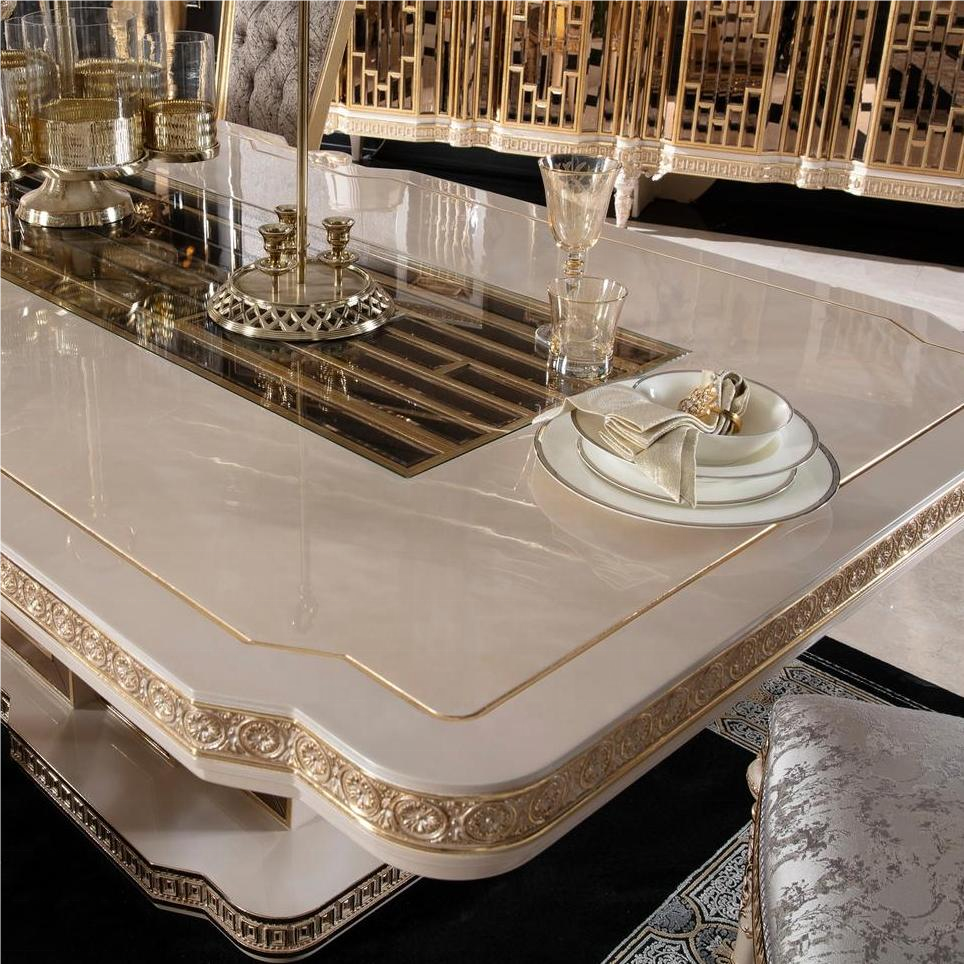Victorian New Classic Style Customized Marble Top Stainless Steel Dining Room Set Dining Table