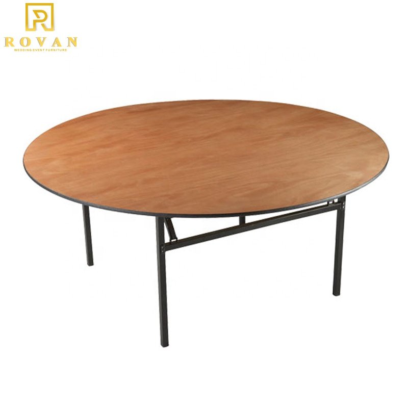 Wholesale round foldable fireproof board banquet tables folding dining table with wheel for wedding and event