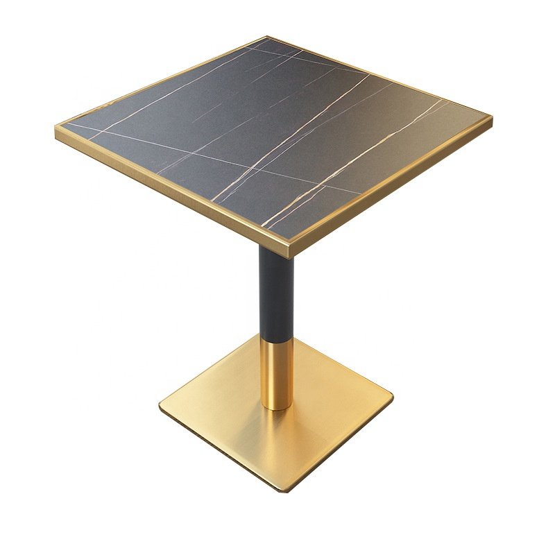 White or black square marble top coffee center table with table legs metal gold aluminum table edging trim for sale