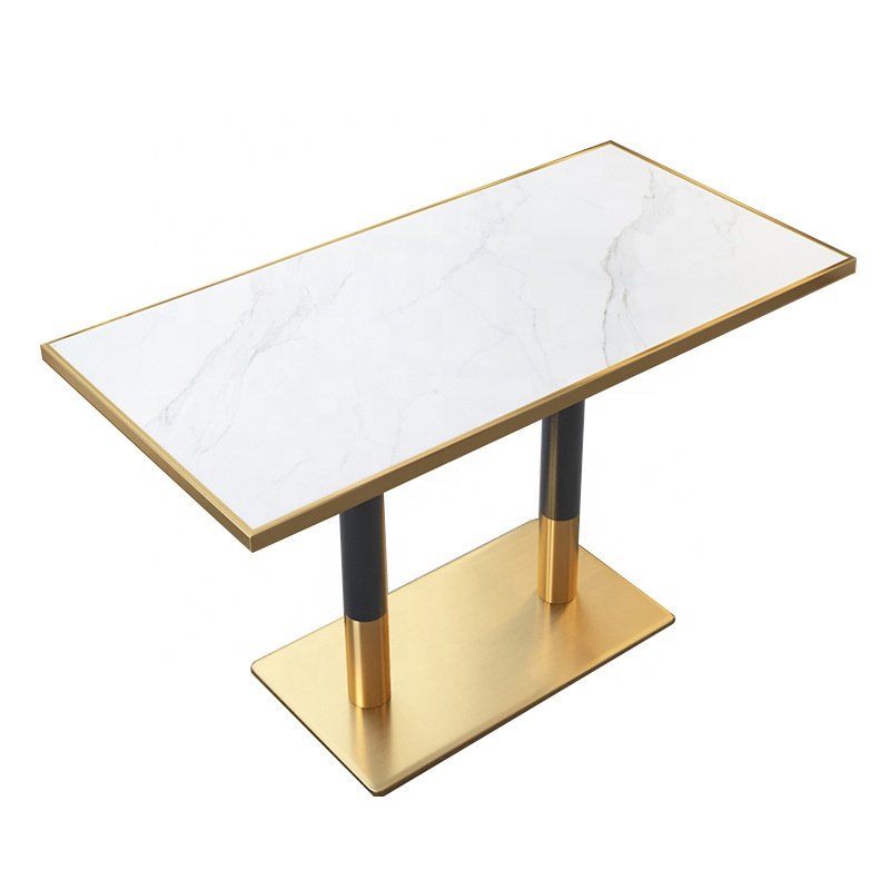 White or black square marble top coffee center table with table legs metal gold aluminum table edging trim for sale