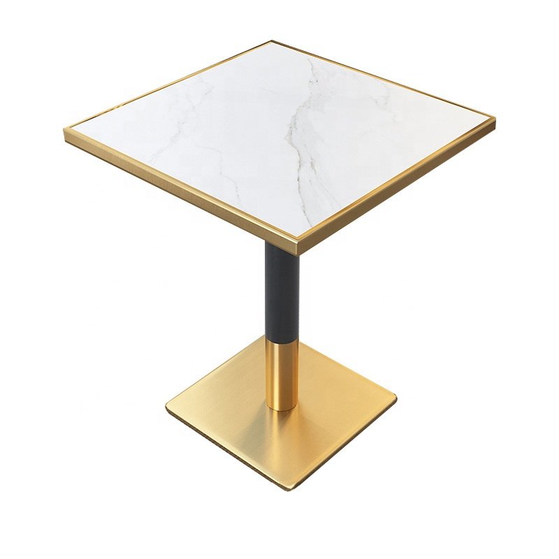 White or black square marble top coffee center table with table legs metal gold aluminum table edging trim for sale