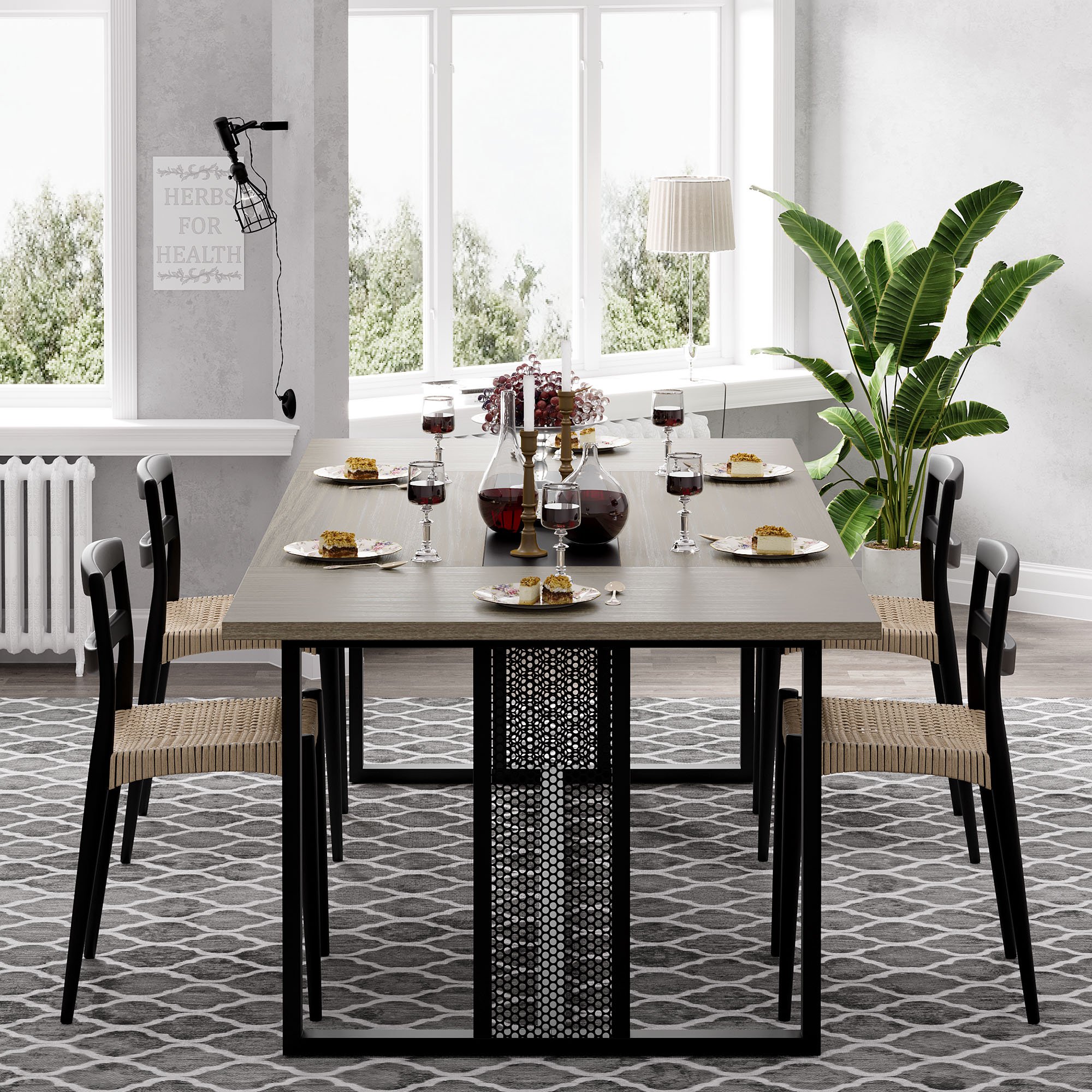 Tribesigns High Quality Durable Wooden Top Dining Table 76.77" Farmhouse Dining Table Kitchen & Dining Room Furniture