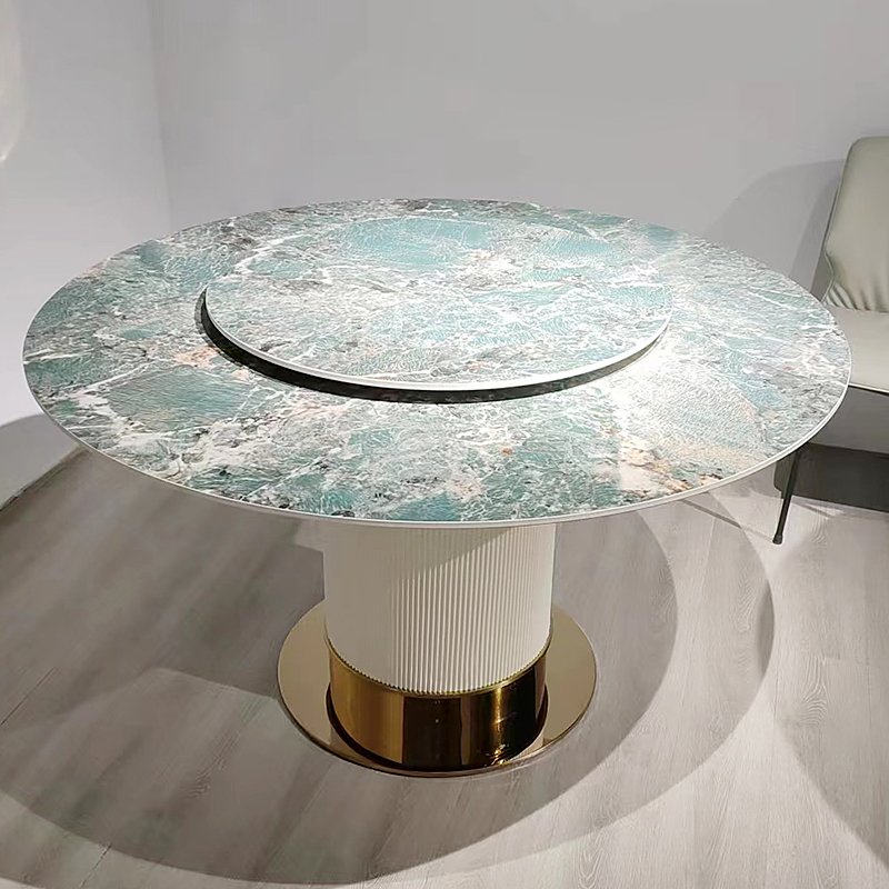 2024 New Cheap Nordic marble table Italian small apartment light luxury round table with turntable modern simple dining table