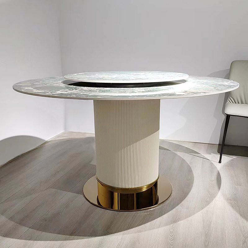2024 New Cheap Nordic marble table Italian small apartment light luxury round table with turntable modern simple dining table