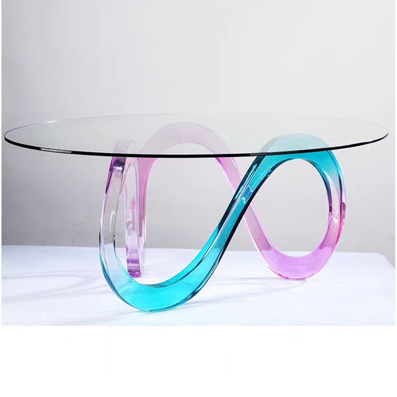 Luxury Circle Dinning Room Table Set Glass Negotiation Table Design Coffee Table