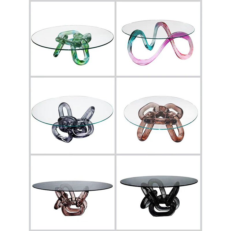 Luxury Circle Dinning Room Table Set Glass Negotiation Table Design Coffee Table
